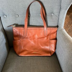 Fossil brown leather tote
